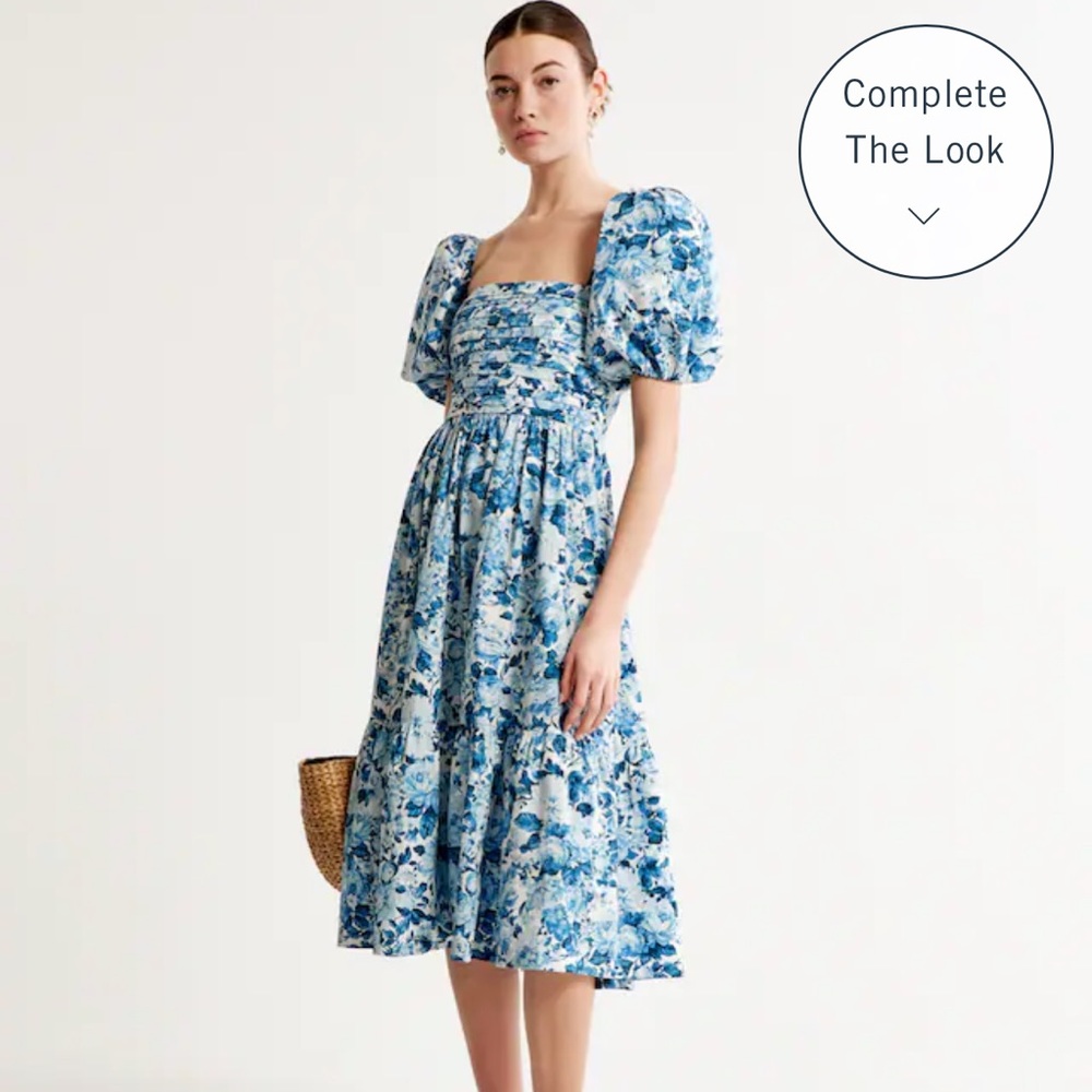 Emerson Poplin Puff Sleeve Midi Dress Petite